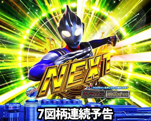 パチンコぱちんこ ウルトラマンティガ ウルトラ超光ライトver.の7図柄連続予告