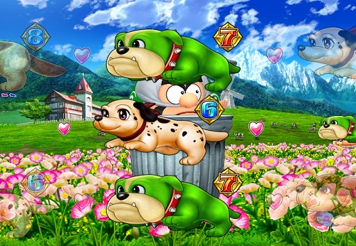パチンコPAわんわんパラダイスVのわんわんモード犬吉リーチの画像