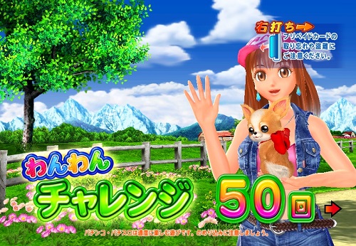 パチンコPAわんわんパラダイスVのわんわんチャレンジ突入画面の画像