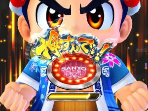 パチンコPA元祖大工の源さんの鉢巻ボタン予告の画像