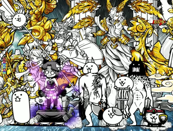 パチンコP にゃんこ大戦争 多様性のネコ 神さまにおまかせ88ver.のオールスター群出画像