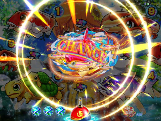 パチンコPA清流物語4 ウキウキ79ver.のチャンスメダカ停止予告