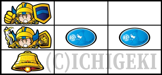 SLOTドルアーガの塔の左リール上中段に2連ギル図柄の停止型