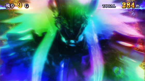 スマスロ 新鬼武者3の覚醒チャレンジ中の演出(虹)