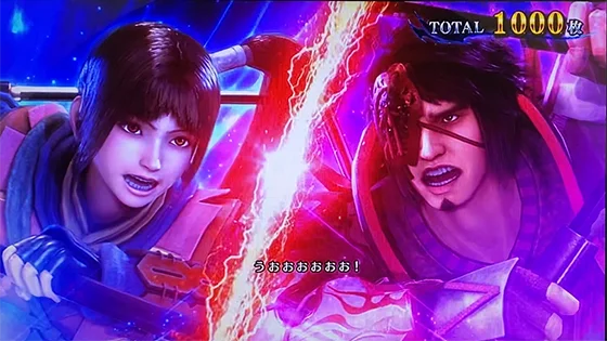 スマスロ 新鬼武者3の鬼BATTLE中の演出(みの吉出現)