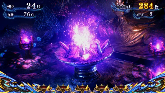 スマスロ 新鬼武者3のAT中の大チャンス演出(ボーナス告知:紫色)