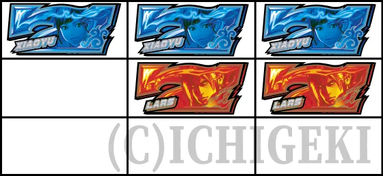 上段ダブル7テンパイ時の停止形（青7揃い）