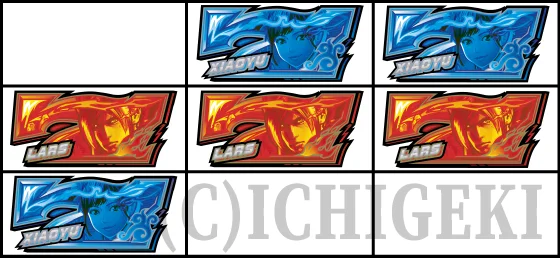 上段ダブル7テンパイ時の停止形（赤7揃い）