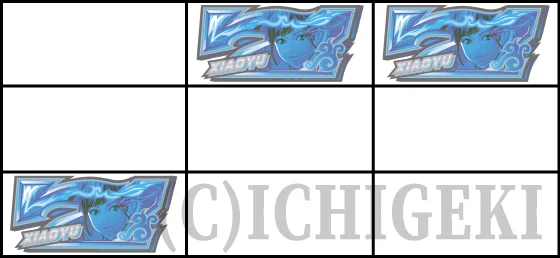 上段ダブル7テンパイ時の停止形（青7揃い）