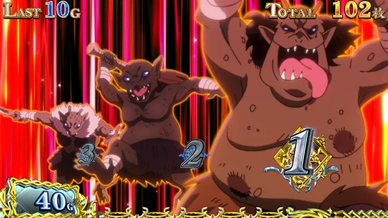 パチスロ 転生したら剣でしたの演出（ゴブリンナビ演出：赤背景）