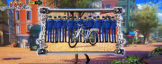 L主役は銭形5のウインドウ演出(警官+自転車)