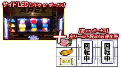 アレックス ブライトのサイドLEDと左リール下段BAR停止の複合